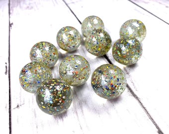 Multicolor glass collector marbles, 10 pc, 1 inch semi-transparent glitter bomb marbles, 25 mm marbles with color specks for games, crafts