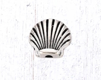 Metal scallop shell spacer beads, 20 pcs ocean theme shell shaped alloy beads for jewelry, antique silver 8x8 mm, 1.7mm hole (M0334/1)