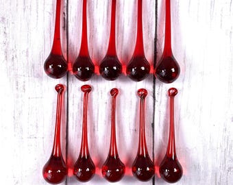 10 red chandelier crystals, +/- 100mm/3.9 inch glass raindrops for wedding centerpiece, glass ornament for holiday home and tree decor