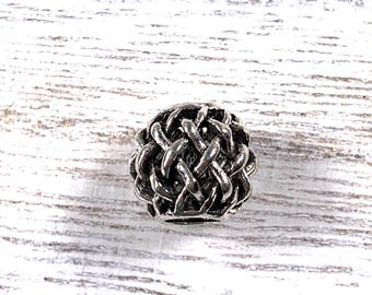 Metal tube spacer beads, 9mm basket weave-like rondelle beads, 4.9mm hole, antique silver colored metal beads for fairy garden stakes, 10 pc