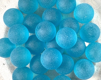 Turquoise sea glass style marbles for crafting, 25 pc, 13.5mm tumbled glass vase filler orbs, aqua frosted glass for jewelry, home decor