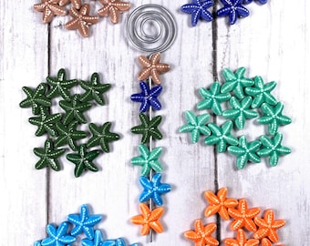 Porcelain starfish beads, set of 10, 18mm with 1.4mm hole, ocean themed ceramic focal beads for beadable items, beachy jewelry
