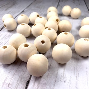 Unfinished wooden round beads, 23mm large hole beads for DIY garland and tassels, wood beads for macrame and other craft projects, 25 pcs