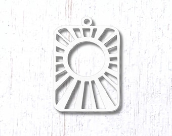 Set of 10 stainless steel charms for jewelry making, 27x18mm sunburst rectangle pendant, sun charms for resin work, keychains (L0315)