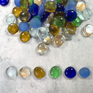 Mixed color glass gems, flat marbles for mosaics, transparent glass cabochon, glass craft supplies, glass stones, approx. 20mm, 70 pcs