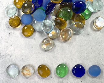 Mixed color glass gems, flat marbles for mosaics, transparent glass cabochon, glass craft supplies, glass stones, approx. 20mm, 70 pcs