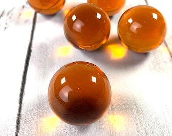 Deep orange 29-30 mm marbles, 5 pcs, 1 inch+ transparent undrilled glass beads, marbles for games, vase filler, jewelry