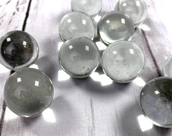 Clear 25 mm marbles, 1 inch transparent undrilled glass beads, marbles for games marble shooters, solid orbs with visible blemishes, 10 pcs