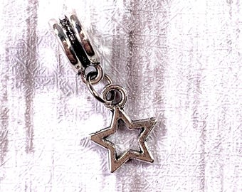 Dangle charms for bracelet, star charm for DIY garden stakes, celestial charms, large hole beads, fairy garden stake craft supply, set of 5