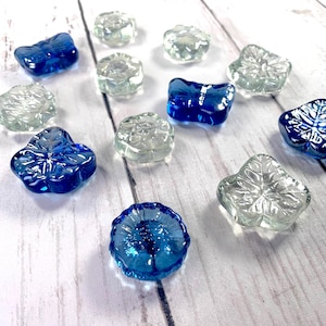 Glass gems flower and butterfly assorted mix, mosaic glass, glass garden stones, stained glass supplies, unique glass cabochon gems, 12 pcs