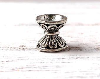 50 pcs double sided bead caps, antique silver hourglass shape bead caps, flower petal design spacer bead for beadable pens, jewelry, 2 sizes