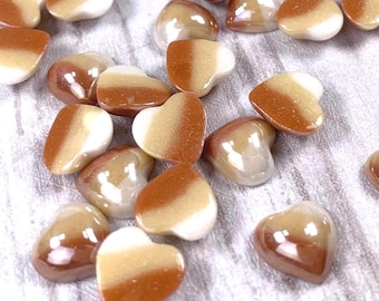 40 tiny glass heart cabochons for jewelry making, ocean themed wedding table scatter decor, striped 9.5mm hearts, undrilled (B0073)