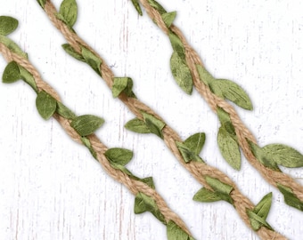Braided jute twine leaf ribbon, 10m/32ft nature-inspired trim for gift wrapping, botanical vine cord for crafts