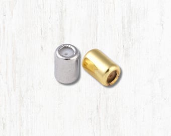 20 bead stoppers for jewelry, 6x4mm brass column bead with .5mm hole rubber insert, slider beads for beadable metal stakes, beading projects