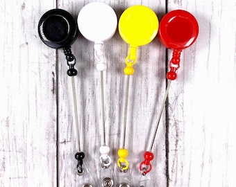 5 beadable retractable badge reel blanks, DIY beadable gift for nurses and teachers, customizable ID badge holder with clip (D0172)
