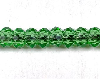 Large hole green glass faceted beads, green faceted no metal core for DIY fairy wand or garden stake, European glass sparkly beads, 10 pc