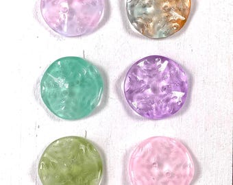 Glass 2 hole buttons, 10 pcs, 25mm debossed glass buttons with scallop edge, pastel thick wavy glass beads for crafts, sewing (A0007/0011)