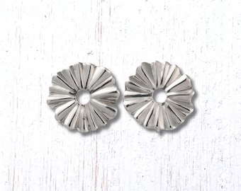 Flower earring findings, 3 pair, 17.5mm silver tone flower with vertical loop, stainless steel floral stud earring base with backs (L0312)