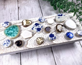 Ceramic pieces for mosaic, random assortment color, size, shape, small tiles glazed pottery mosaic tesserae, .70 - 1.25 inch, approx. 100 g