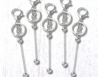 5 beadable keychain blanks with beadable bar, durable alloy keychain making supplies for customizeable gifts (C0162)