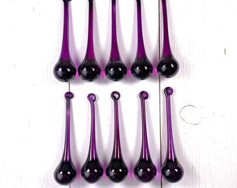 10 purple chandelier crystals, +/- 100mm/3.9 inch glass raindrops for wedding centerpiece, glass ornament for holiday home and tree decor