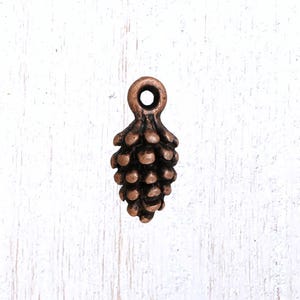 Mini pine cone charms, 20 pcs, antique copper 12.5x6 mm tiny charms with loop for woodland themed jewelry (L0306)