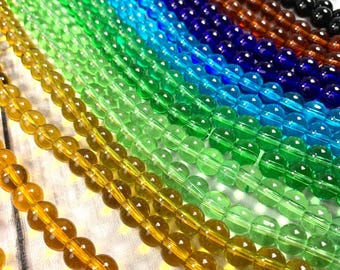 Transparent glass beads for jewelry, 40 or 50 pcs, 8mm glass round beads, bracelet making supplies, pretty beads for crafts (A0010/0014)