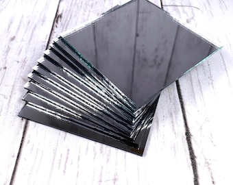 10 pcs, 3" glass square mirror tiles, small mirrors for crafts, hobby supplies, DIY mirror decorating, embellishments for crafts (B0069)
