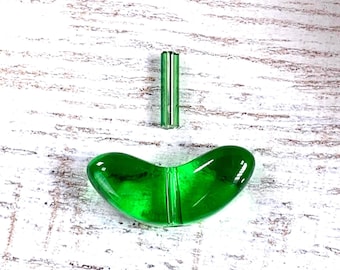 Glass leaf and stem beads, approx 50 leaf beads with bugle bead stems, 13.5x6mm double leaf and stem beads to pair with flower beads (A0055)