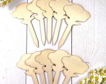 Set of 10 wood garden marker blanks, 4.2" flower shaped wooden blanks for DIY plant labels, seed, and bulb markers, add your personal touch