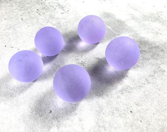 Lavender sea glass style marbles, 5 pc, approx. 28mm solid glass spheres, tumbled sea glass style orbs, frosted glass coastal decor (I0261)