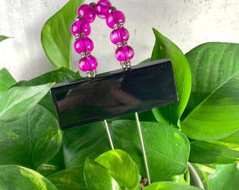 Glass beaded metal plant markers, pretty plant stake tag, indoor garden decor label stakes, herb garden markers, plant mom gifts for friends