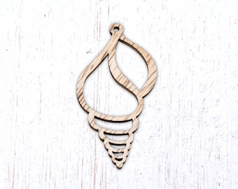 10 wooden conch shell charms, 59x29mm laser cut pendants, open pattern for ocean-inspired crafts
