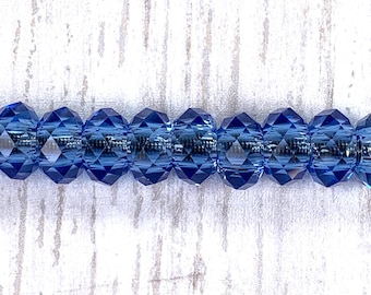 Large hole light blue glass faceted beads, 10 pcs, faceted no metal core for DIY fairy wand or garden stake, European glass beads (C0122)