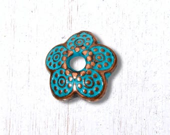 Copper with patina flower bead caps, 100 pcs, 8.5x8.5mm alloy caps, 1.6mm hole, beading accents (G0223)