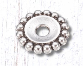 Daisy metal spacer beads, 20 pcs, 17mm, big 4mm hole spacer beads for beadable blanks, cables, leather, antique silver