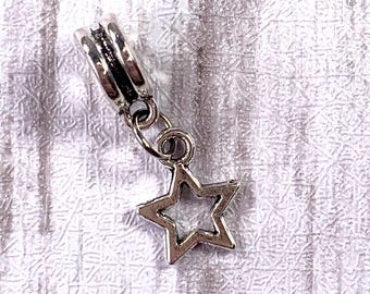 Dangle charms for bracelet, star charm for DIY garden stakes, celestial charms, large hole beads, fairy garden stake craft supply, set of 5