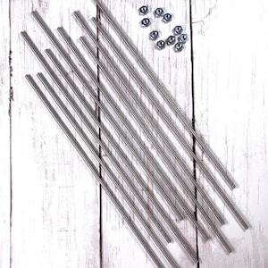 Set of 10 threaded rods with hex nuts, for DIY garden stakes, fairy wands, M4 stainless steel rods work w/ 4.3mm+ hole beads (M0321)