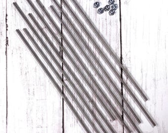 Set of 10 threaded rods with hex nuts, for DIY garden stakes, fairy wands, M4 stainless steel rods work w/ 4.3mm+ hole beads (M0321)