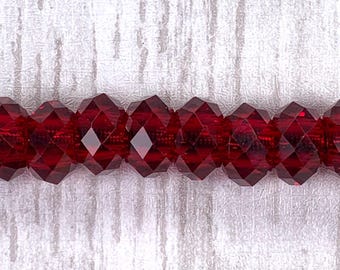 Large hole red glass faceted beads, deep red faceted no metal core for DIY fairy wand or garden stake, European glass sparkly beads 10 pc