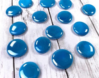 Jumbo iridescent sky-blue glass gems, 15 pc, approx 32mm glass garden stones, mosaic glass, glass cabochons, vase filler, table scatter