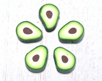 50 polymer clay avocado beads, ~10.5x8mm with 1.5mm hole, side-drilled teardrop shape (C0126)