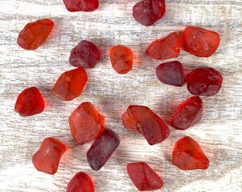Red sea glass stones, small 10-20 mm irregular frosted glass nuggets, cultured sea glass for crafts, multimedia, glass on glass art, 20 pcs