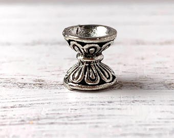 50 pcs double sided bead caps, antique silver hourglass shape bead caps, flower petal design spacer bead for beadable pens, jewelry, 2 sizes