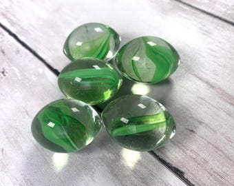 Glass egg shaped marbles, large oval glass undrilled beads, cats eye marbles large, unique football shaped glass vase filler, approx. 30mm