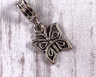 Dangle charms for bracelet, butterfly charm for DIY garden stakes, large hole butterfly beads, fairy garden stake craft supply, set of 5