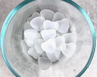 25 sea glass heart cabochons, 12 or 17mm undrilled flat back frosted glass cabs, machine tumbled cabs for mosaics, sea glass art (B0073)