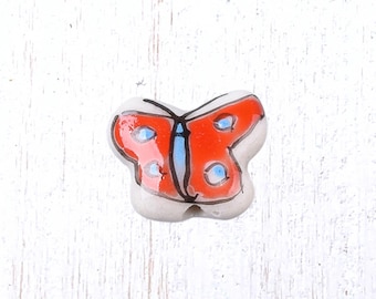 Porcelain butterfly beads, 2 pcs, 13.5x16.5 mm hand-painted insect beads for beading crafts and jewelry, 1.4mm hole (C0125)