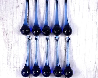 10 blue chandelier crystals, +/- 100mm/3.9 inch glass raindrops for wedding centerpiece, glass ornament for holiday home and tree decor