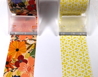 Floral packing tape with dispenser, printed light-duty self-adhesive tape for boxes, mixed florals or daisy print for small business, 1 roll